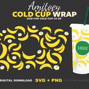 Banana SVG Full wrap, Fruit Sweet Summer für Cold Cup 24 Oz | SVG-, PNG-, Dxf-Dateien Digitaler Download.
