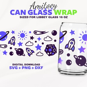 UFO Planets volledige Wrap Svg, Beer Can Universe Star Sun Sky Galaxy Alien Can Glass voor Libbey Glass 16 Oz SVG PNG Digitale download voor Cricut