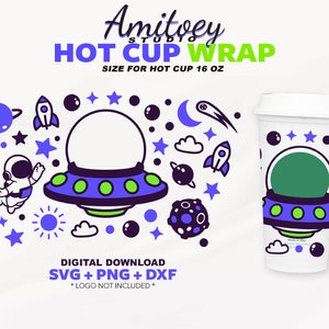 UFO Planeten Svg Full wrap, Universe Star Galaxy Alien voor Hot Cup 16 Oz l SVG, PNG, Dxf Files Digitale download.