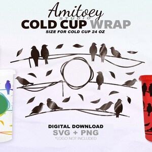 Birds on the Wire SVG Full wrap, A flock of birds on Wire for Cold cup 24 Oz l SVG PNG files Digital download.