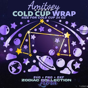 Weegschaal Zodiac Galaxy SVG volledige wrap, Universe Sky Star Saturnus voor Cold Cup 24 Oz | SVG, PNG, Dxf-bestanden digitale download.
