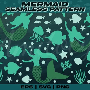 Mermaid Seamless Pattern, Mermaid Pattern Mermaid under the sea Pattern | EPS, SVG, PNG Files for Cricut Digital Print