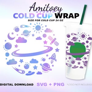 Galaxy SVG Full wrap, Universe Sky Star Saturnus voor Cold Cup 24 Oz | SVG, PNG-bestanden Digitale download.