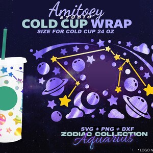 Waterman Zodiac Galaxy SVG Volledige wrap, Universe Sky Star Saturnus voor Cold Cup 24 Oz | SVG, PNG, Dxf-bestanden digitale download.