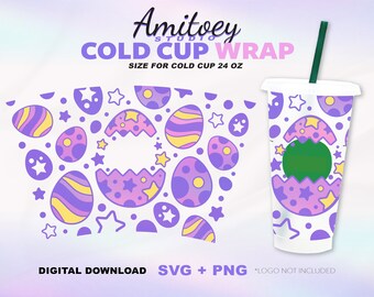 Easter Eggs Full wrap SVG, Special Gifts for Happy Easter Day for Cold Cup 24 Oz | SVG, PNG Files Digital download.