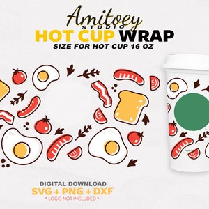 Frühstück Full Wrap SVG, Essen Brot Speck Omelett Wurst für Hot Cup 16 Unzen | SVG-, PNG-, Dxf-Dateien Digitaler Download.
