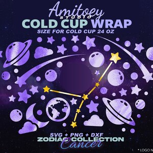 Kanker Zodiac Galaxy SVG volledige wrap, Universe Sky Star Saturn voor Cold Cup 24 Oz | SVG, PNG, Dxf-bestanden digitale download.
