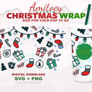 Christmas Gift SVG full wrap, Merry Christmas Socks Snow Winter for Cold Cup 24 Oz | SVG, PNG files Digital download.