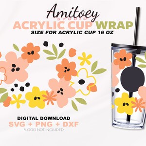 Blossom Flowers SVG full wrap, Nature Pretty Flower Gift for Love para copo de acrílico 16 onças l SVG, PNG, Dxf Arquivos download digital.