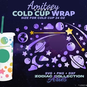Aries Zodiac Galaxy SVG Volledige wrap, Universe Sky Star Saturn voor Cold Cup 24 Oz | SVG, PNG, Dxf-bestanden digitale download.