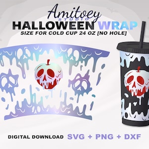Halloween Poison [Geen gat] SVG Full Wrap, Happy Halloween Blood Ghost Apple voor Cold Cup 24 Oz | SVG, PNG, Dxf-bestanden Digitale download.
