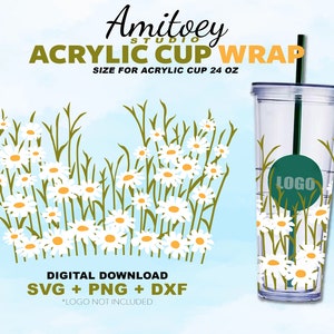 Spring Flowers SVG Full Wrap, Beautiful Daisy Blossom Flowers garden for Acrylic Cup 24 Oz | SVG, PNG, Dxf Files Digital download.