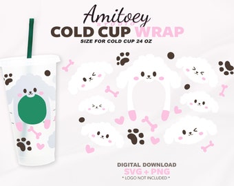 Poodle Dog SVG Full wrap, Little Pet Animal Cute Poodle Dog Love for Cold Cup 24 Oz l SVG, PNG Digital Files download.