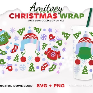Christmas Winter Sweater Full wrap SVG, Merry Christmas Snow Socks for Cold Cup 24 Oz | SVG, PNG Files Digital download.