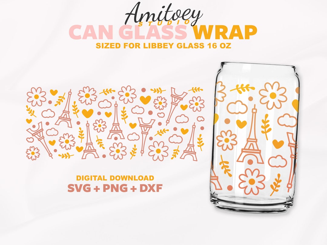 Paris Eiffel Tower Love Beer Can Full Wrap SVG Romance France Flower