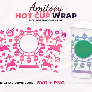 Amusement park SVG Full wrap, Carnival Ferris Wheel Carousel Wonderland for Hot Cup 16 Oz | SVG, PNG Files Digital download.