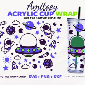 UFO Planeten Svg Full wrap, Universe Star Galaxy Alien voor Acryl Cup 24 Oz l SVG, PNG, Dxf Files Digitale download.