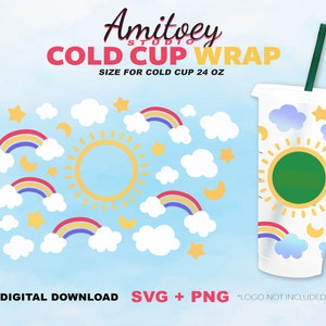Sky of Love Full wrap SVG, Sunshine Sunny Cloud Rainbow Sky Star Sun voor Cold Cup 24 Oz | SVG, PNG-bestanden Digitale download.