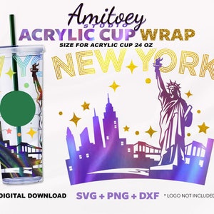 New York NYC Usa Svg Full wrap, Statue of Liberty for Acrylic Cup 24 Oz l SVG, PNG, Dfx Files Download digitale.