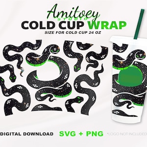 Black Mamba SVG Full wrap, Snake and Flowers King Cobra Reptiles Serpent Animals for Cold Cup 24 Oz | SVG, PNG, Dxf-bestanden Digitale download.