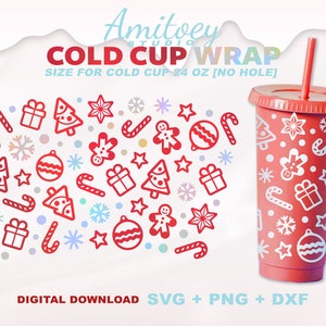 Weihnachtsgeschenke [Kein Loch] SVG Vollverpackung, Frohe Weihnachten, froher Urlaub, Schnee für kalte Tasse 24 Oz l SVG, PNG, Dxf-Dateien Digitaler Download.