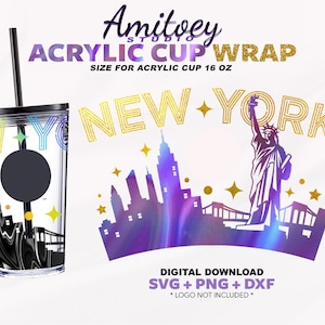 New York NYC Usa Svg Full wrap, Statue of Liberty for Acrylic Cup 16 Oz l SVG, PNG, Dfx Files Download digitale.