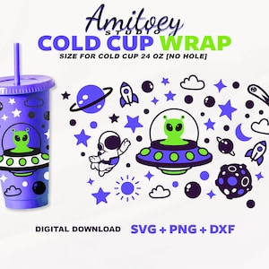 UFO-planeten [Geen gat] Svg Full Wrap, Universe Star Galaxy Alien voor Cold Cup 24 Oz SVG, PNG, Dxf-bestanden Digitale download.