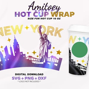 New York NYC Usa Svg Full wrap, Statua della libertà per Hot Cup 16 Oz l SVG, PNG, Dfx Files Download digitale.
