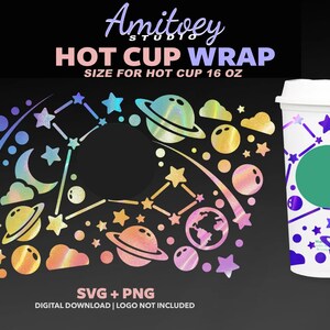 Vissen Zodiac Galaxy SVG volledige wrap, Universe Sky Star Saturnus voor Hot Cup 16 Oz | SVG, PNG-bestanden digitale download.
