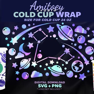 Vissen Zodiac Galaxy SVG Volledige wrap, Universe Sky Star Saturnus voor Cold Cup 24 Oz | SVG, PNG-bestanden digitale download.