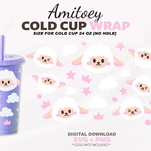Moutons [Pas de trou] SVG Enveloppe complète, petit animal de compagnie mouton mignon pour coupe froide 24 Oz SVG, téléchargement de fichiers numériques PNG.