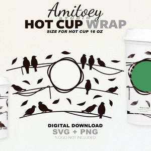 Birds on the Wire SVG Full wrap, A flock of birds on Wire for Hot cup 16 Oz l SVG PNG files Digital download.