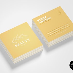 Canva Square Business Card Template | DIY Square Beauty Therapist Business Card Template | Elegant Canva Square Business Card