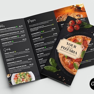 Stylisches Canva Pizza Menü // Tri-Fold Pizzaria Menu Template // Tri-Fold Restaurant Canva Template // Tri-Fold Restaurant Canva Template