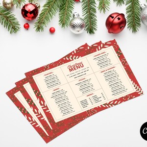 Menu świąteczne Canva // Szablon menu świątecznego // Szablon menu Canva w poziomie // Szablon menu Canva w układzie jednostronnym
