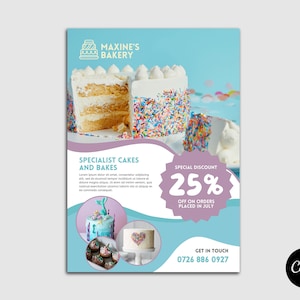 Canva Bakery Business Flyer | Bakery Flyer Template | Canva Leaflet Template | 1-Sided Canva Template with Custom Canva Frame