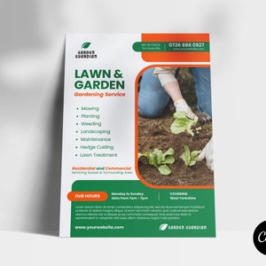 Ulotka Canva Lawn & Gardening Services | Szablon ulotki DIY Garden Services | Szablon ulotki Canva Landscaping | Jednostronny szablon Canva