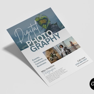Ulotka fotografa Canva | Szablon ulotki nowoczesnych usług fotograficznych | Szablon ulotki Canva | Jednostronny szablon Canva