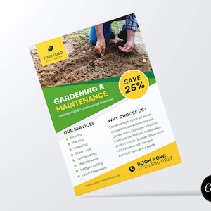Ulotka Canva Lawn & Gardening Services | Szablon ulotki DIY Gardener Services | Szablon ulotki Canva Landscaping | Jednostronny szablon Canva