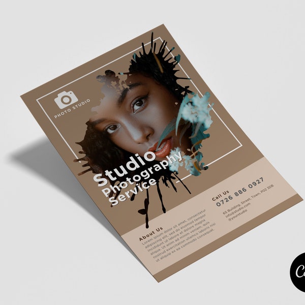 Canva Photography Flyer | Modern Photographer Services Flyer Template | Canva Leaflet Template | 1-Sided Canva Template