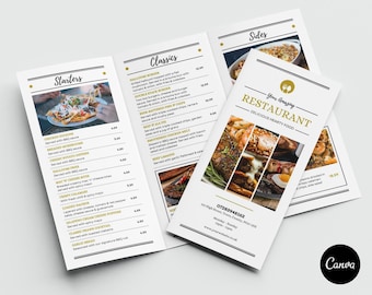Plantilla de menú tríptico para restaurante, diseño elegante para Canva