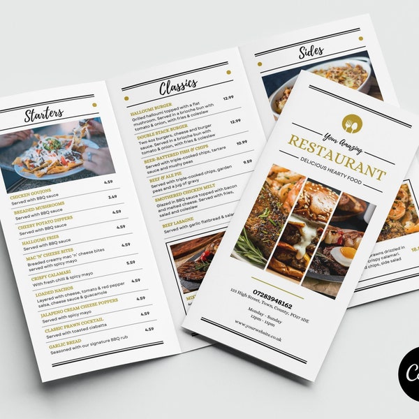 Stylish Canva Pizza Menu // Tri-Fold Pizzaria Menu Template // Tri-Fold Canva Menu Template // Tri-Fold Restaurant Canva Template