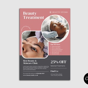Ulotka Canva Beauty Services | Szablon promocji ulotki salonu DIY | Szablon ulotki Canva | Jednostronny szablon Canva