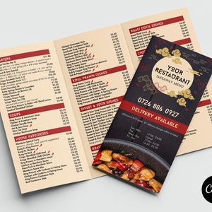 Canva Chinesisches Menü zum Mitnehmen // Zum Mitnehmen Tri Falz Menüvorlage // Canva Tri Falz Chinesische Menüvorlage // Tri-Fold Canva Vorlage