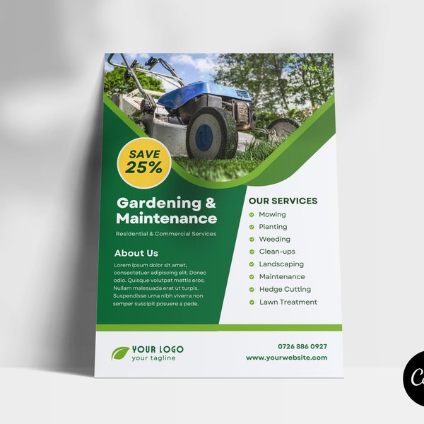 Canva Lawn & Gardening Services Flyer | DIY Garten Services Flyer Vorlage | Canva Landschaftsbau Flyer Vorlage | 1-seitiges Canvas Template