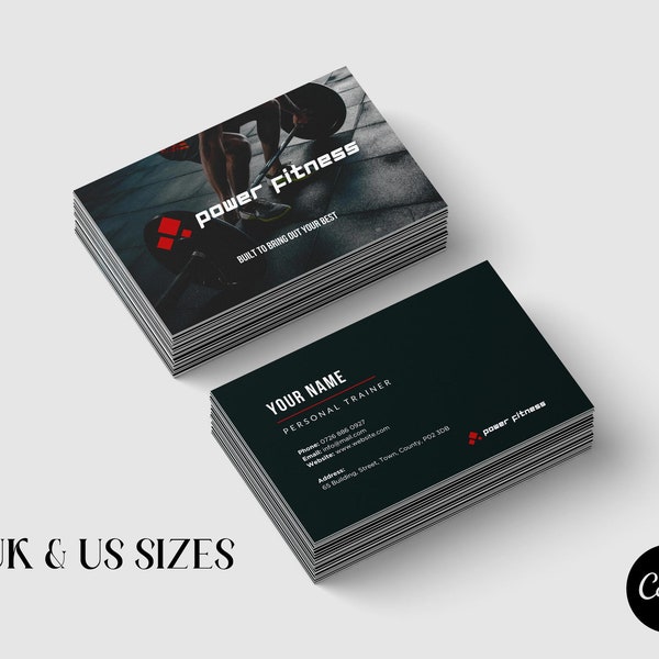 Canva Business Card Template | DIY Personal Trainer Business Card Template | Stylish Gym Business Card UK & US Sizes