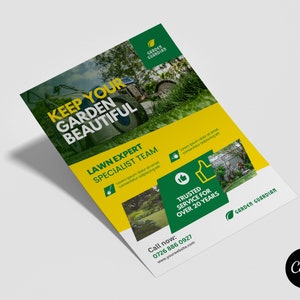 Ulotka Canva Gardener | Szablon ulotki DIY Gardening Services | Szablon ulotki Canva Landscaping | Jednostronny szablon Canva
