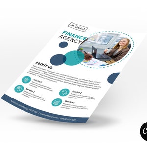 Ulotka Canva Finance Business Services // Szablon ulotki biznesowej // Szablon ulotki Canva // Jednostronny szablon Canva