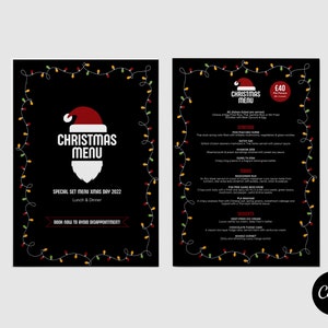 Menu świąteczne Canva // Szablon menu świątecznego // Szablon menu Canva // Dwustronny szablon Canva