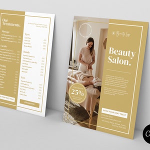 Ulotka Canva Aesthetician Services | Szablon ulotki salonu piękności | Szablon listy cen Canva | Dwustronny szablon Canva